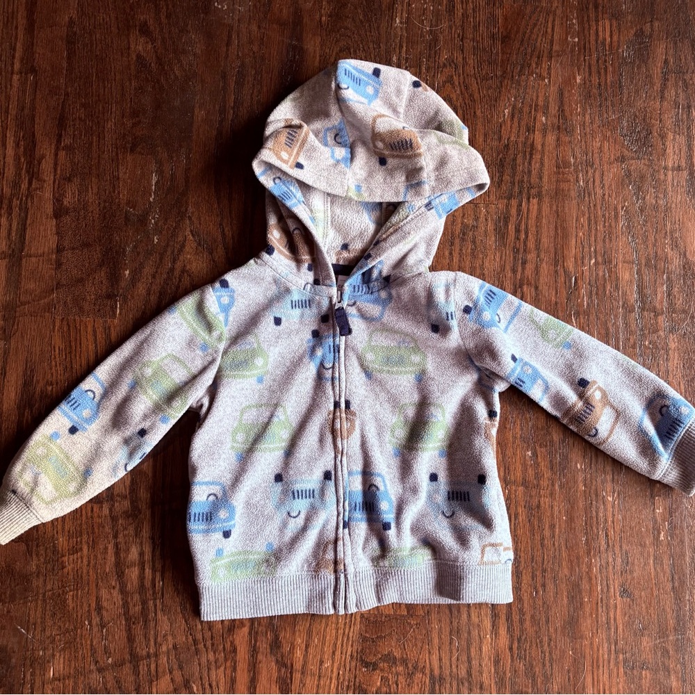 Carter’s Kids 18M Fleece Zip-Up Hoodie with Car Print